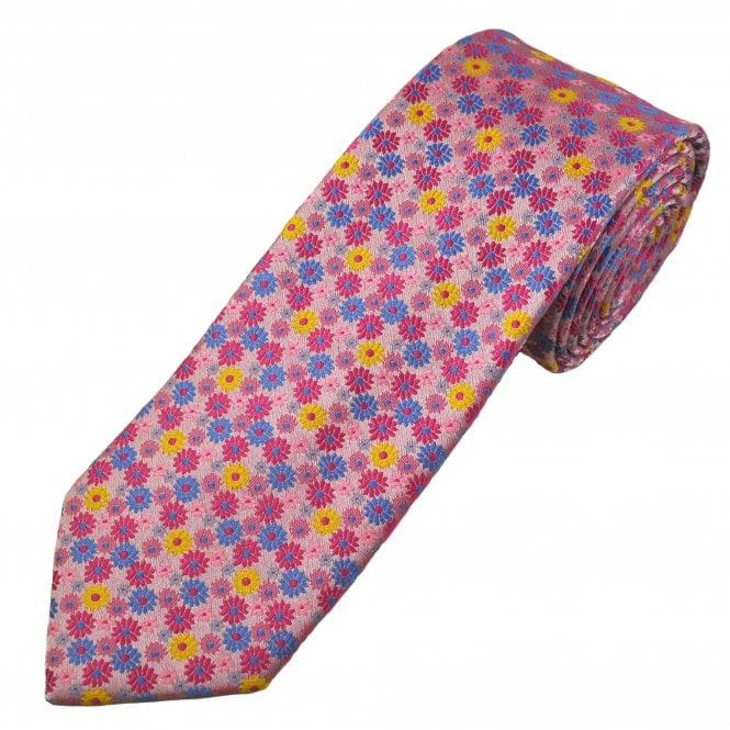 Baby Pink, Yellow, Royal Blue & Bright Pink Flower Pattern Men's Tie