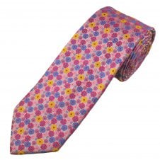 Baby Pink, Yellow, Royal Blue & Bright Pink Flower Pattern Men's Tie