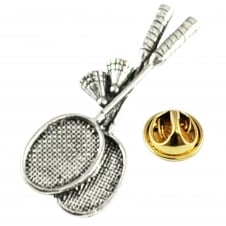 Badminton Rackets, Shuttlecocks Pewter Lapel Pin Badge