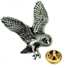Barn Owl English Pewter Lapel Pin Badge