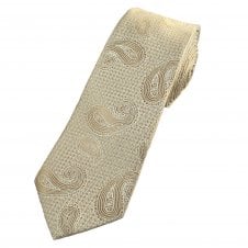 Beige & Silver Paisley Pattern Men's Extra Long Tie