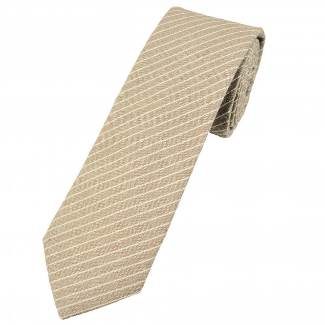Beige & White Striped 100% Cotton Tie by Lupi Romani