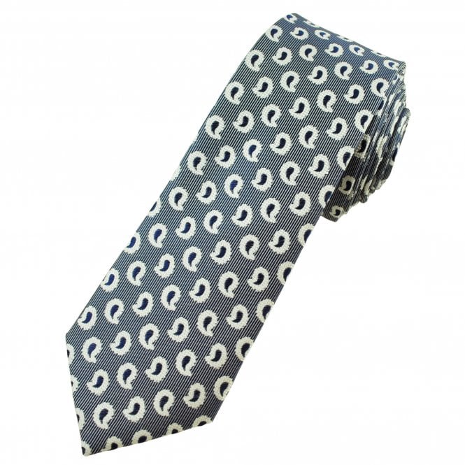 Ben Sherman Navy Blue & White Paisley Pattern Luxury Silk Men's Designer Tie