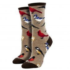 "Bird is the Word" Birds Beige Brown Luxury Ladies Socks