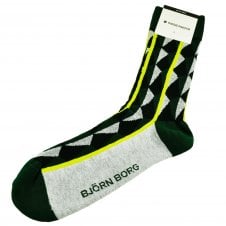 Bjorn Borg Bottle Green, Light Grey, Black & Bright Green Patterned Men's Socks 