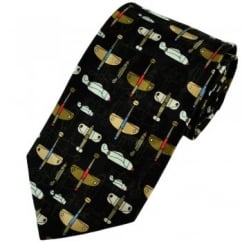 Black Aeroplane Themed Silk Tie