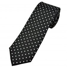 Black and White Polka Dot Printed Men's Luxury Silk Tie