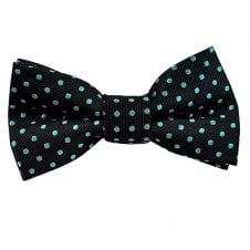 Black & Aqua Blue Polka Dot Boys Bow Tie