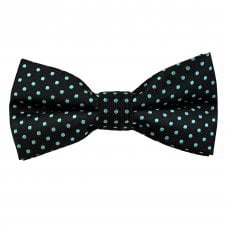 Black & Aqua Blue Polka Dot Men's Bow Tie