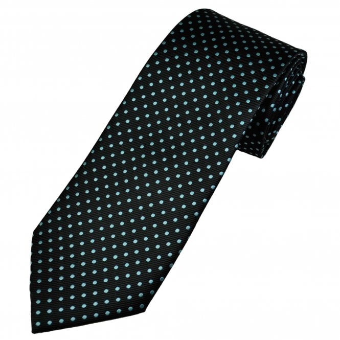 Black & Aqua Blue Polka Dot Men's Tie
