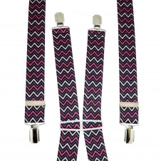 Black, Baby Pink & Fuchsia Pink Zig Zag Patterned Men's Trouser Braces