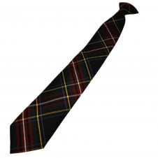 Black, Blue, Bottle Green, Red, Yellow & White Tartan Wool Blend Men's Clip On Tie