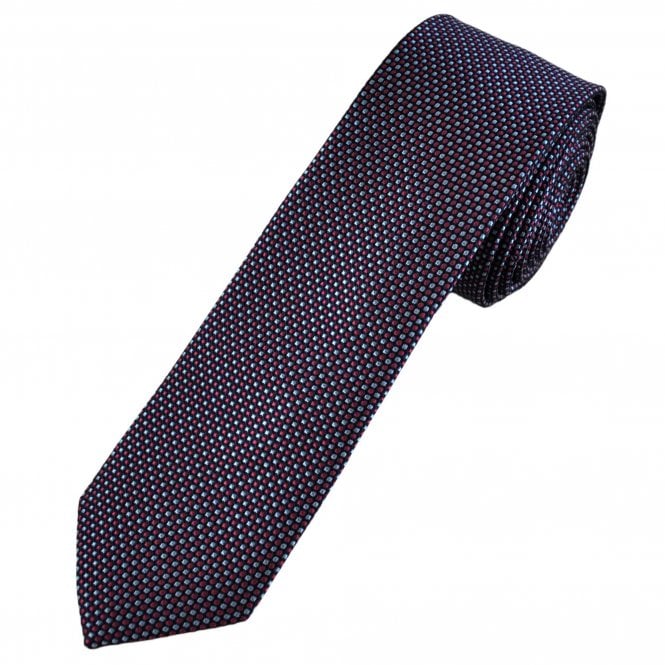 Black, Blue Grey & Fuchsia Pink Micro Square Pattern Men's Silk Skinny Tie