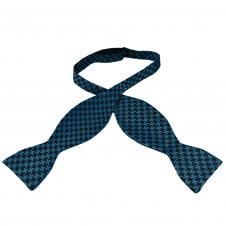 Black & Blue Houndstooth Pattern Men's Self Tie Bow Tie