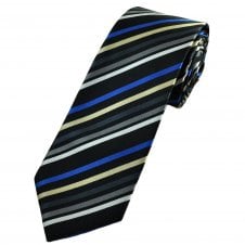 Black, Blue, Shades of Grey & Cream Striped Men's Extra Long Tie