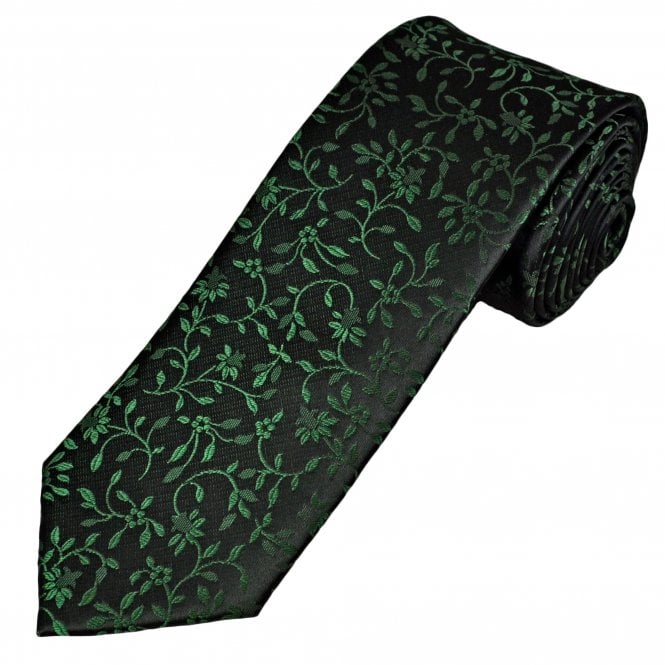 Black & Bottle Green Floral Pattern Men's Tie