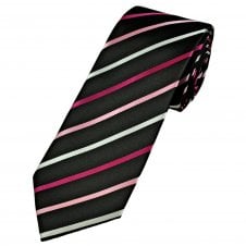 Black, Brown, Silver & Gold Striped Men's Extra Long Tie