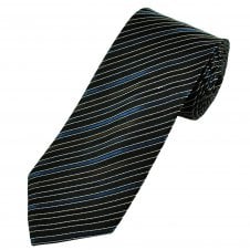 Black, Brown, White, Navy & Royal Blue Striped Men's Silk Tie