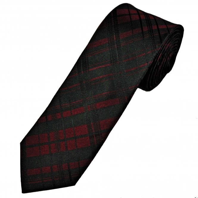 Black & Burgundy Checked Men's Silk Narrow Tie