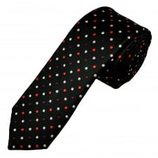 Black, Burgundy, Pink, Red & White Polka Dot Men's Skinny Tie