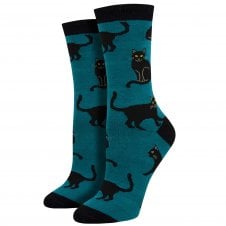 Black Cats Teal Green Luxury Ladies Socks