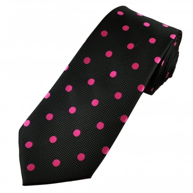 Black & Cerise Pink Polka Dot Men's Tie