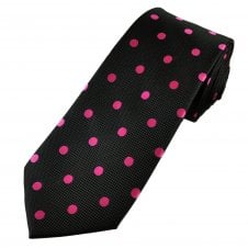 Black & Cerise Pink Polka Dot Men's Tie