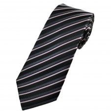 Black, Charcoal Grey & Pastel Pink Striped Men's Extra Long Tie