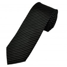 Black Chevron & White Striped Luxury Silk Men's Narrow Tie