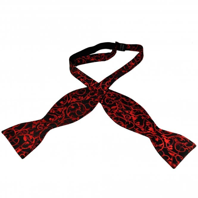 Black, Dark Red & Bright Red Patterned Men's Self Tie Bow Tie