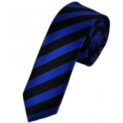 Black & Electric Blue Striped Skinny Tie
