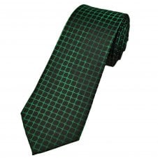 Black & Forest Green Square Pattern Men's Extra Long Tie