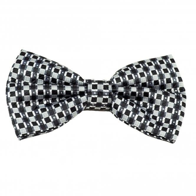 Black, French Navy & Silver Patterned Men's Bow Tie