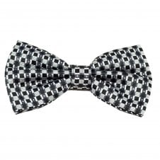 Black, French Navy & Silver Patterned Men's Bow Tie