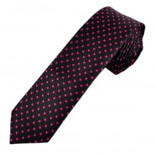 Black & Fuchsia Pink Polka Dot Boys Skinny Tie