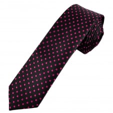 Black & Fuchsia Pink Polka Dot Men's Skinny Tie