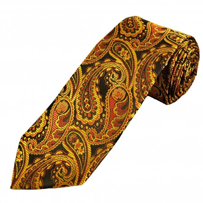 Black, Gold & Red Paisley Patterned Men's Extra Long Tie