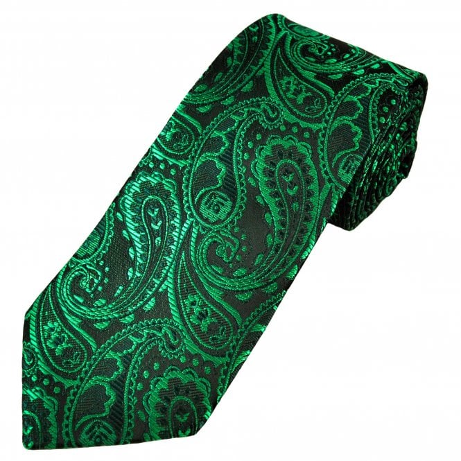 Black & Green Paisley Patterned Men's Extra Long Tie