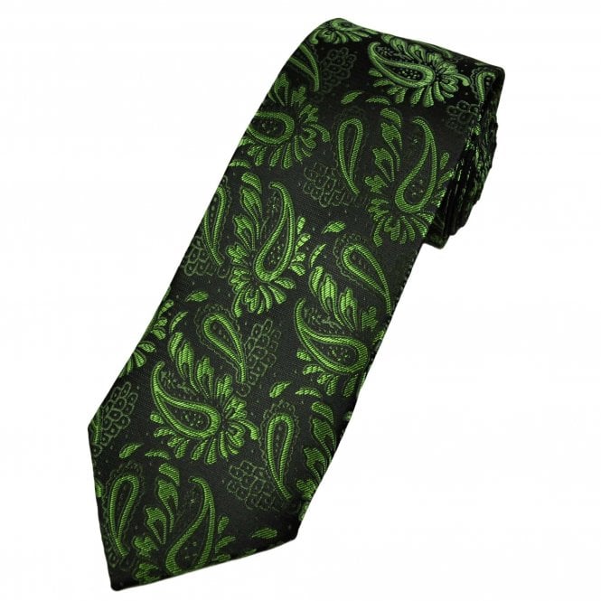 Black & Green Paisley Patterned Men's Extra Long Tie