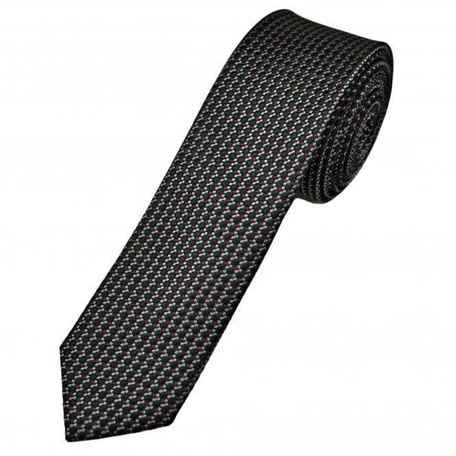 Black, Grey & Burgundy Men's Luxury Silk Skinny Tie