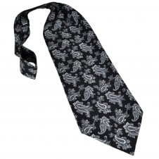 Black, Grey & Silver Paisley Patterned Luxury Silk Cravat Tie - Made in Italy