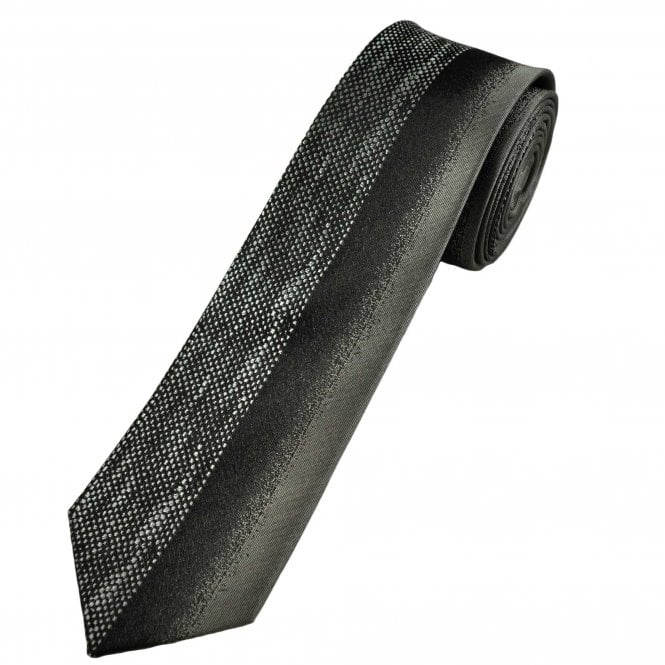 Black, Grey & Silver Vertical Pattern Men's Silk Skinny Tie