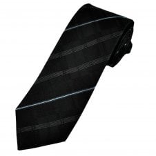 Black, Grey & Sky Blue Checked Luxury Silk Men's Tie