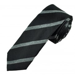 Black & Grey Striped Men's Silk Blend Skinny Tie