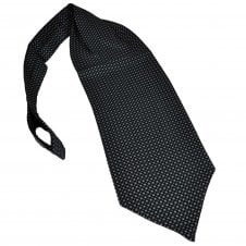 Black, Grey & White Floral Patterned Luxury Silk Cravat Tie - Made in Italy