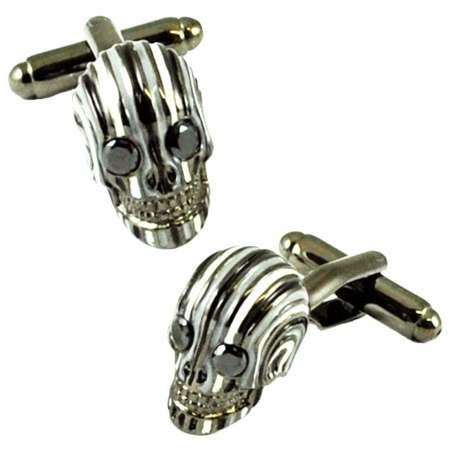 Black, Grey & White Striped 3D Skull Cufflinks