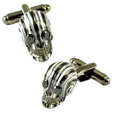 Black, Grey & White Striped 3D Skull Cufflinks