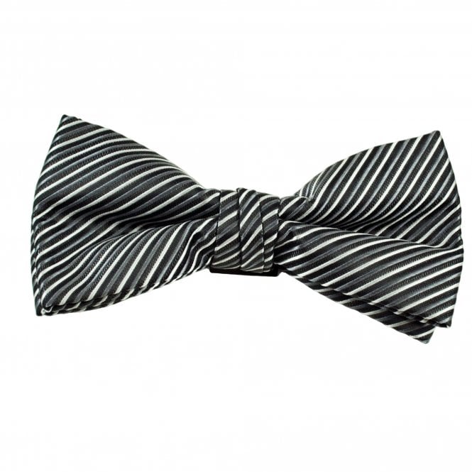 Black, Grey & White Striped Men's Bow Tie