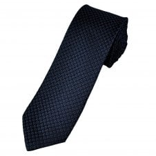 Black, Indigo & Pale Blue Checked Pattern Luxury Silk Narrow Men's Tie