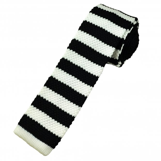 Black & Ivory Horizontal Stripe Men's Skinny Knitted Tie